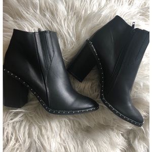 Studded Faux Leather Ankle Boots Booties Black